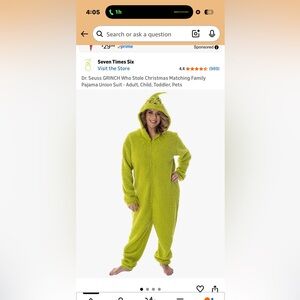 Green Grinch Onesie Pajama Suit. Size 2X.